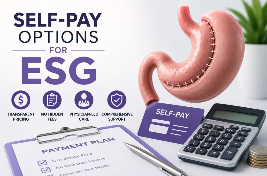 Self-Pay Options for Endoscopic Sleeve Gastroplasty (ESG) at Khrom MedSpa & Weight Loss illustrating transparent pricing, physician-guided care, and affordable self-pay solutions.